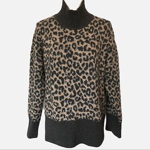 Marled Reunited Clothing leopard print mock turtleneck sweater sz L